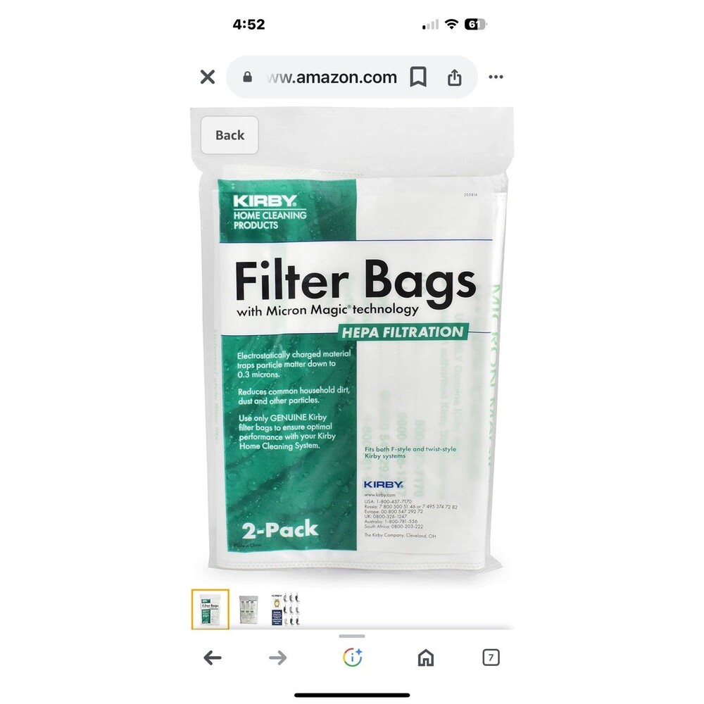 Kirby Allergen Plus Micron Magic Hepa Bags 2 Pk Part - 205719 by Kirby